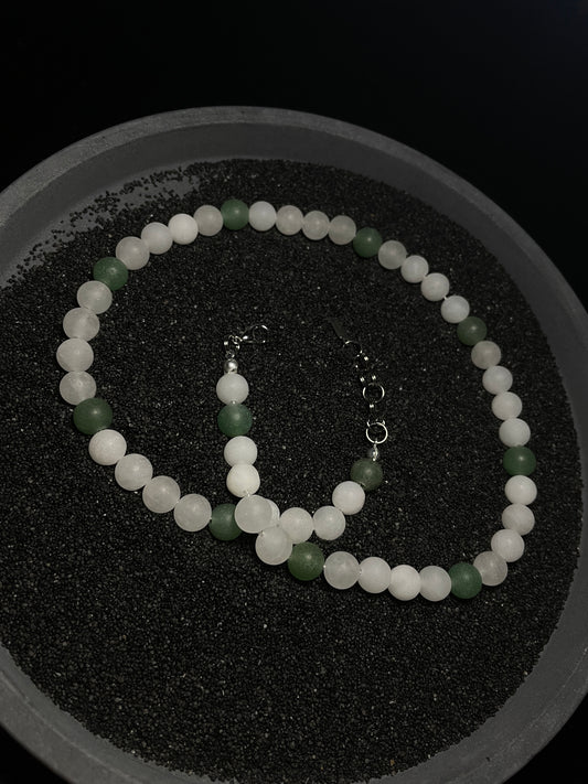 White Frosted with Green Pearls Chain