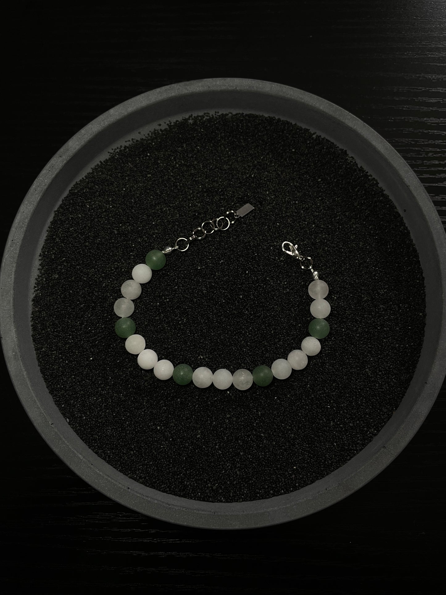 White Frosted with Green Pearls Bracelet