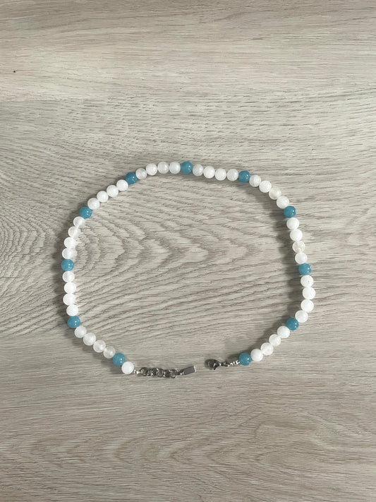 White Blue Pearl Necklace